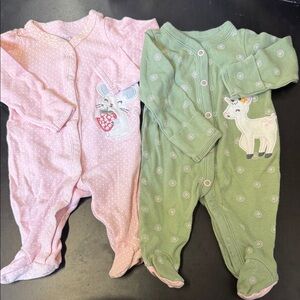 Carter's Pink and Green Animal Footies